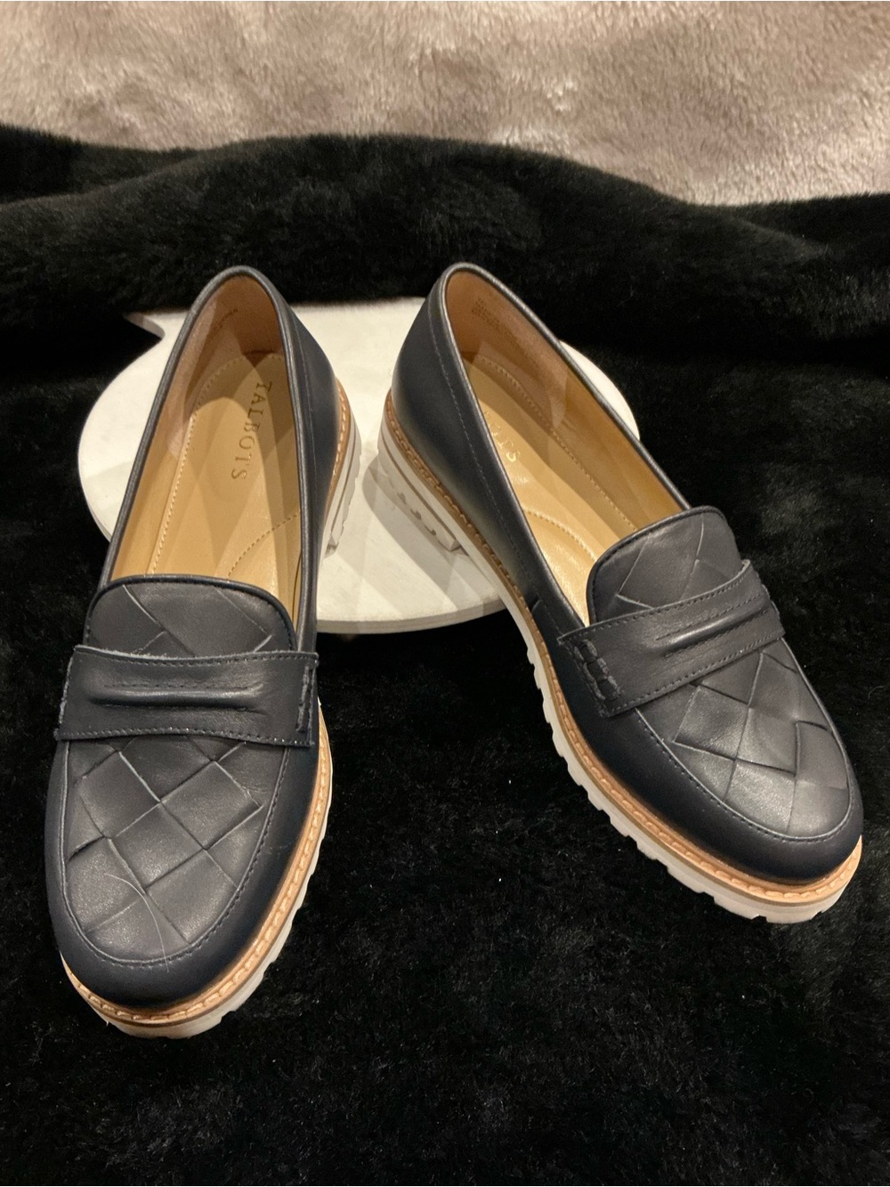 Talbots Dark Blue Woven Penny Loafers